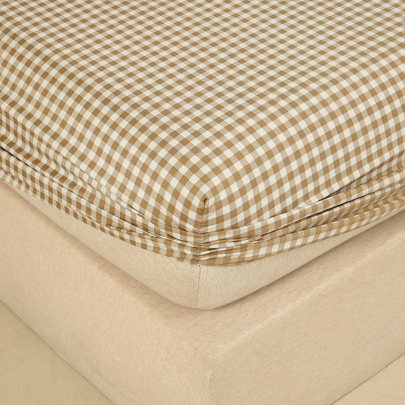 WEICH Fitted Bedsheet Set| Plaid Pattern | 100% Cotton | Checkered Brown