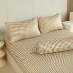 WEICH Fitted Bedsheet Set| Plaid Pattern | 100% Cotton | Checkered Brown