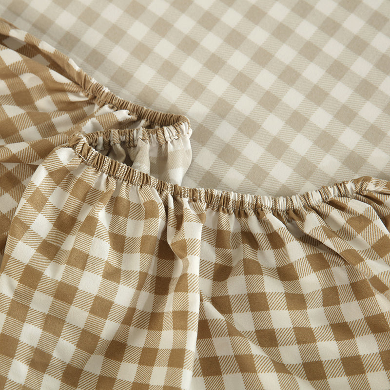 WEICH Fitted Bedsheet Set| Plaid Pattern | 100% Cotton | Checkered Brown