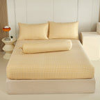 WEICH Fitted Bedsheet Set| Plaid Pattern | 100% Cotton | Checkered Yellow