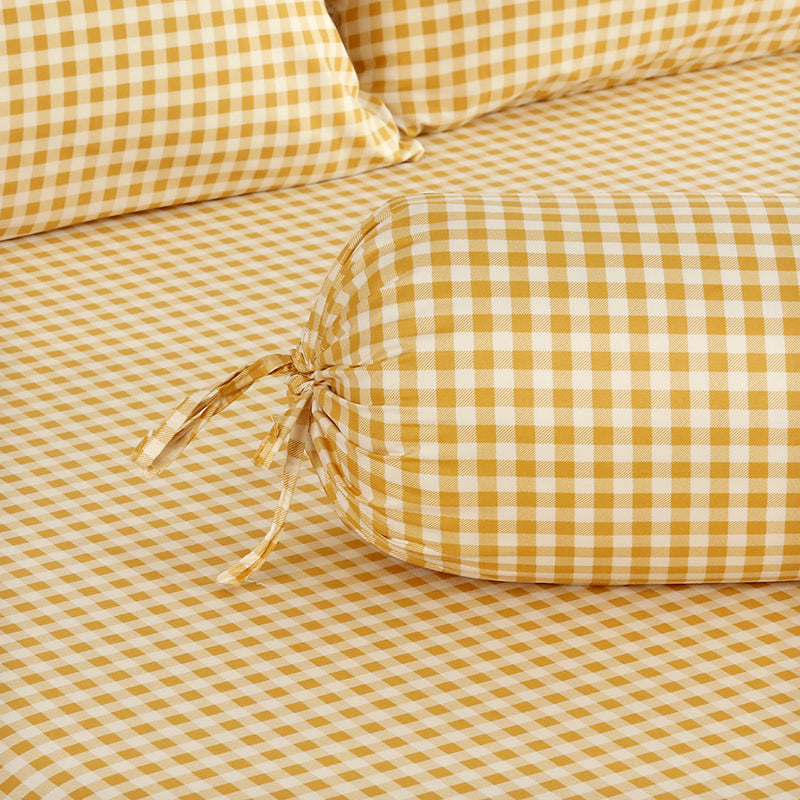 WEICH Fitted Bedsheet Set| Plaid Pattern | 100% Cotton | Checkered Yellow