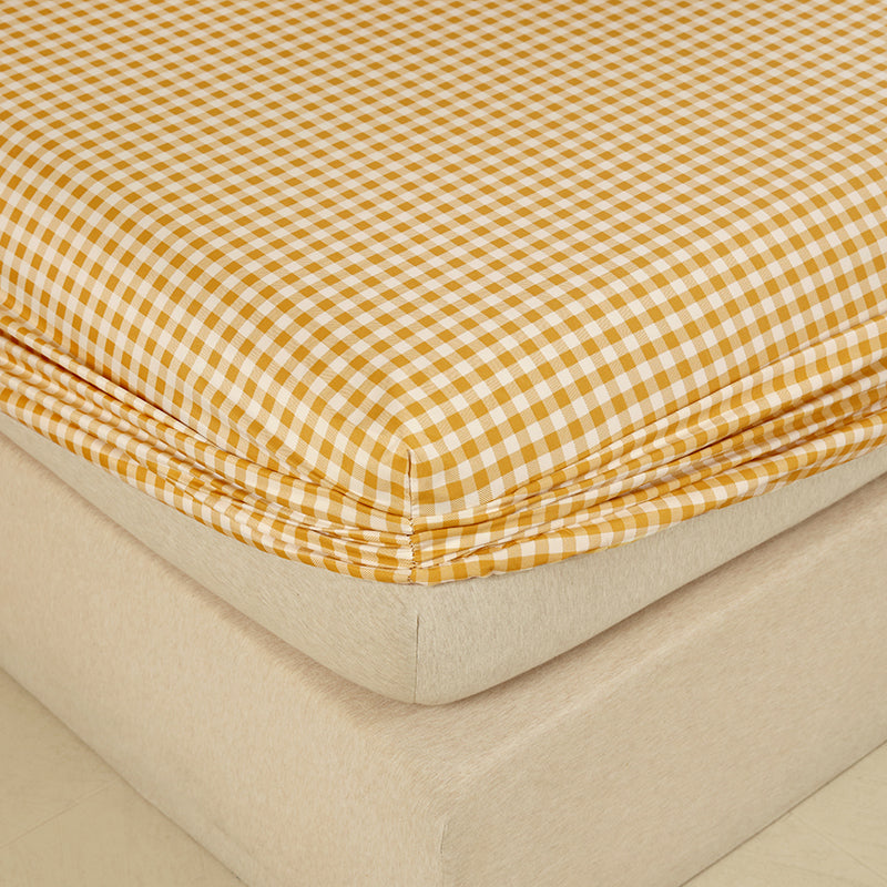 WEICH Fitted Bedsheet Set| Plaid Pattern | 100% Cotton | Checkered Yellow
