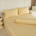 WEICH Fitted Bedsheet Set| Plaid Pattern | 100% Cotton | Checkered Yellow