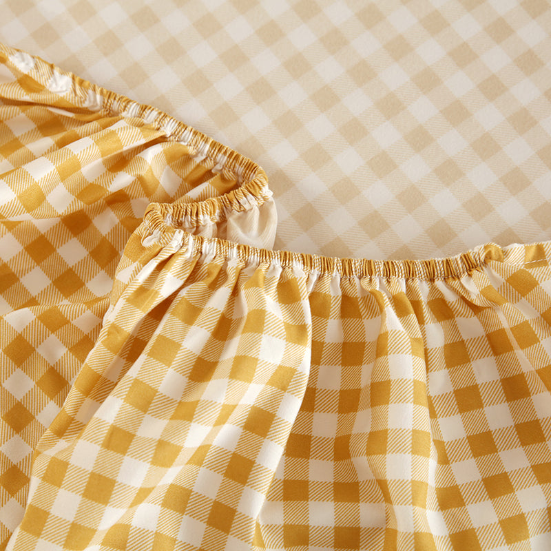 WEICH Fitted Bedsheet Set| Plaid Pattern | 100% Cotton | Checkered Yellow