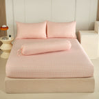 WEICH Fitted Bedsheet Set| Plaid Pattern | 100% Cotton | Checkered Pink