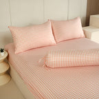 WEICH Fitted Bedsheet Set| Plaid Pattern | 100% Cotton | Checkered Pink