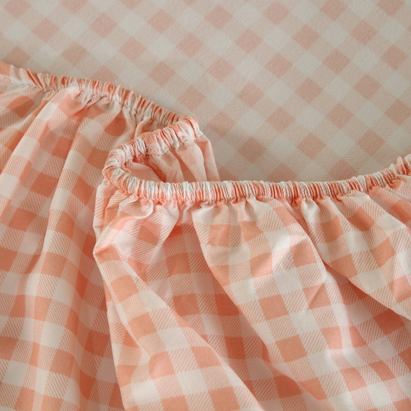 WEICH Fitted Bedsheet Set| Plaid Pattern | 100% Cotton | Checkered Pink