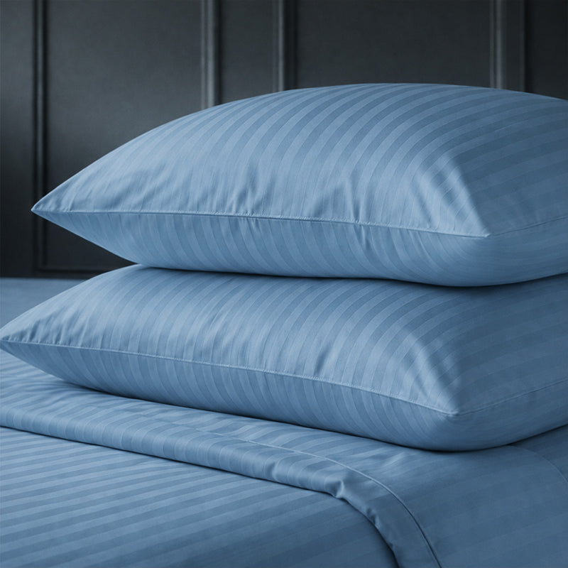 1200TC | Silky | Embossed Micro Satin | Bedsheet Set | Lake Blue
