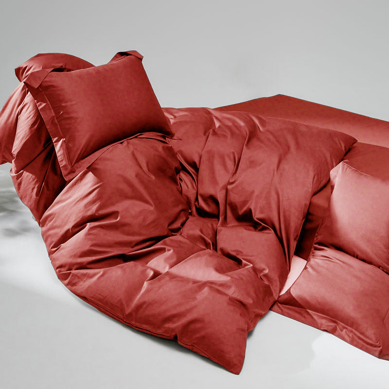 WEICH 1000TC Bedsheet Set | With Quilt Cover | 100% Combed Cotton | Soft Touch | Terracotta Red