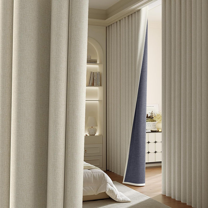 WEICH Luxury Blackout Curtains | Elegant Silk Linen Drapes | Cream White