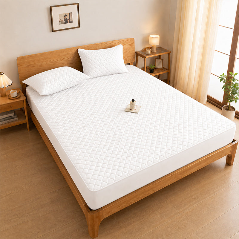 Weich Waterproof Quilted Mattress Protector | Deep Pocket Fitted Bed Cover | Soft & Breathable | White & Grey | Single / Super Single / Queen / King | White