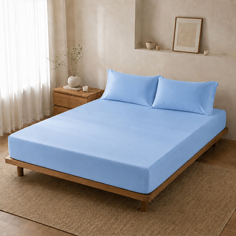 WEICH Ice Cooling Waterproof Fitted Sheet Mattress Protector | Soft Breathable Water Resistant Bedsheet Cover | Single Super Single Queen King | Blue