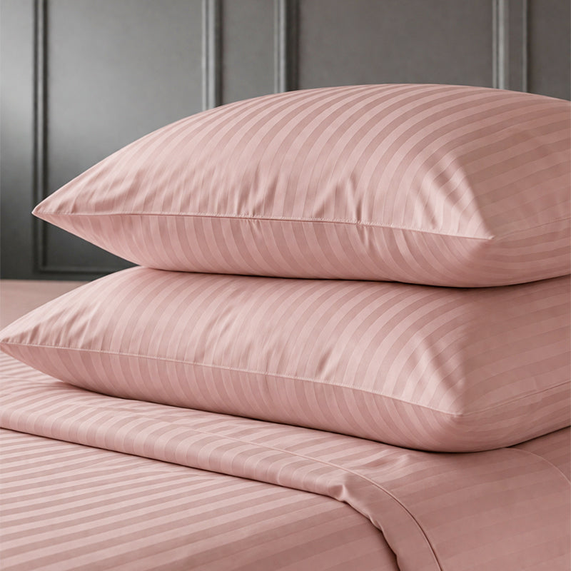 1200TC | Silky | Embossed Micro Satin | Bedsheet Set | Peach Pink