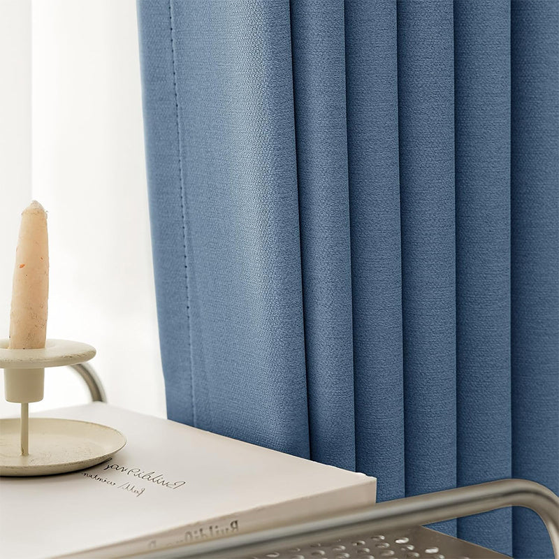 WEICH Luxury Blackout Curtains | Elegant Silk Linen Drapes | Royal Blue