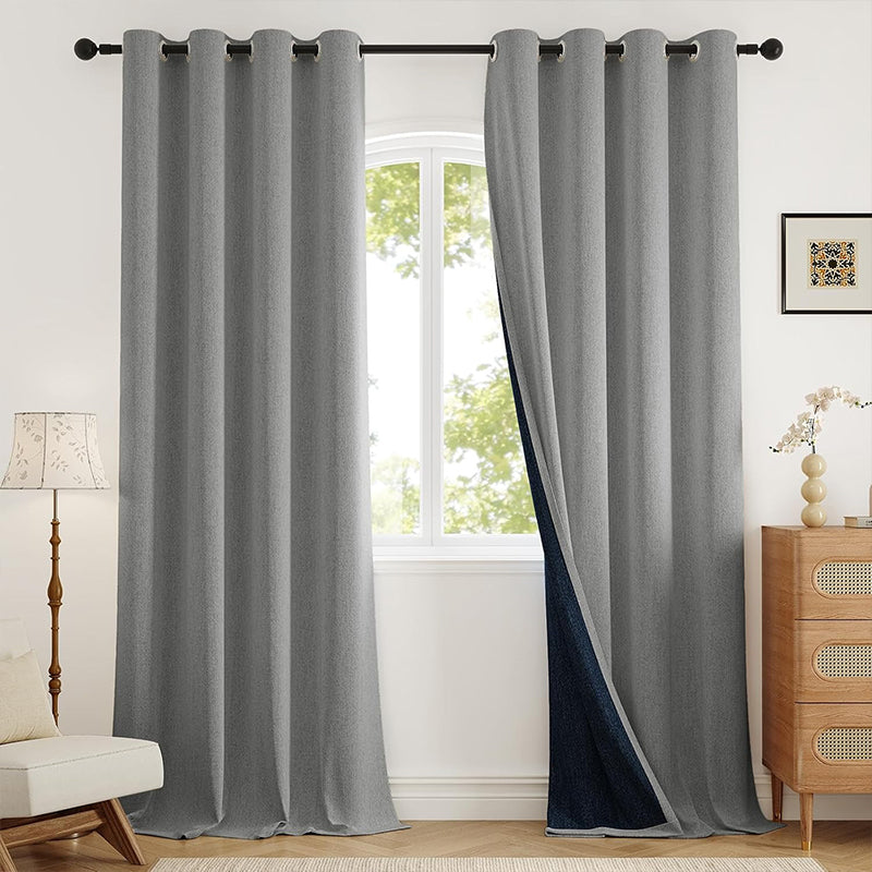 WEICH Luxury Blackout Curtains | Elegant Silk Linen Drapes | Linen Grey