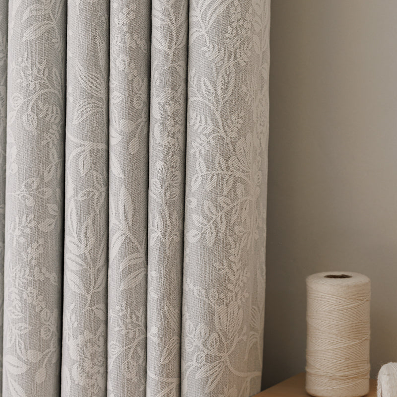 WEICH Full Blackout Jacquard Curtains | Premium Silk Linen Panels | Bedroom Living Room | Pearl Grey