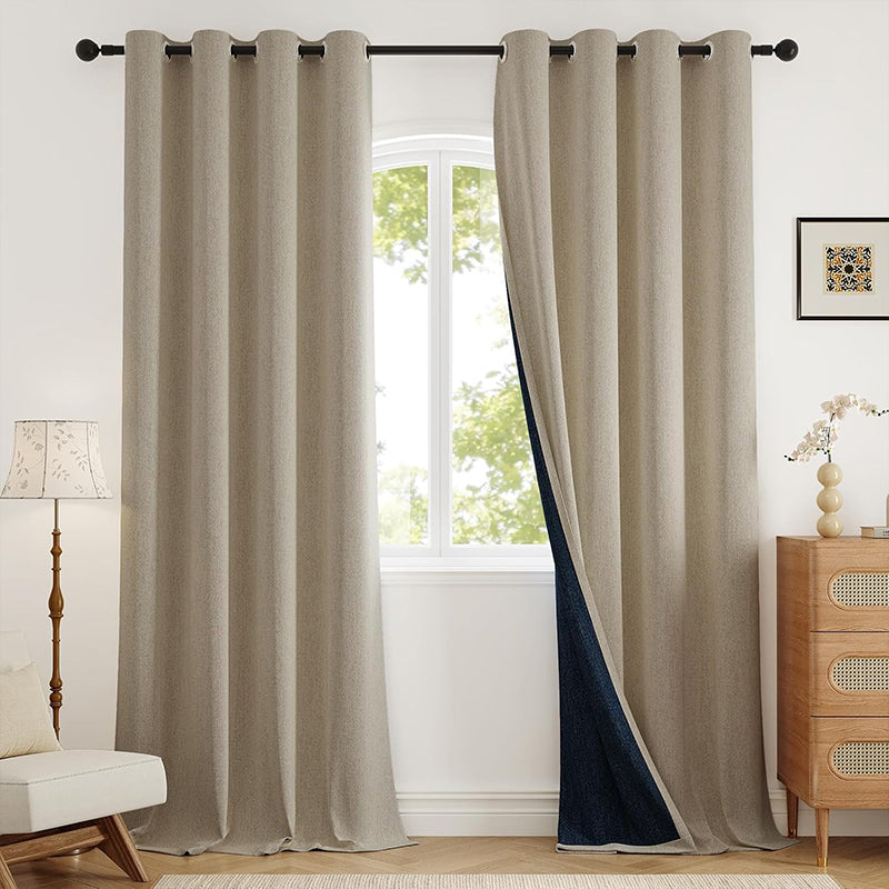 WEICH Luxury Blackout Curtains | Elegant Silk Linen Drapes | Cappuccino