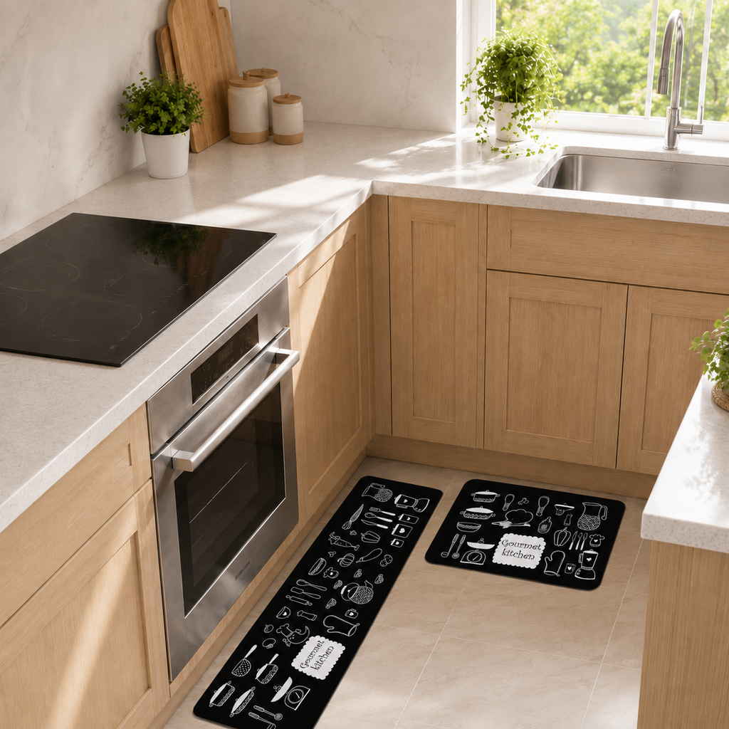 WEICH 2 in 1 Kitchen Floor Mat Water-Absorbent Non-Slip Mat Kitchen Mats Vintage Pattern Carpet | A2