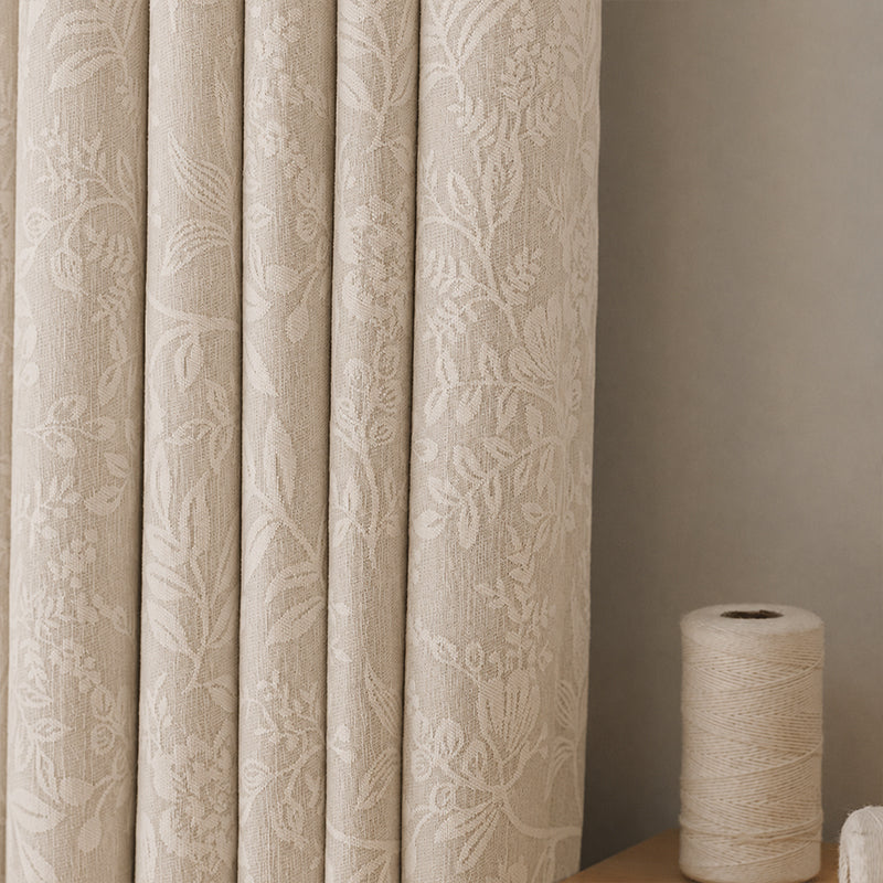 WEICH Full Blackout Jacquard Curtains | Premium Silk Linen Panels | Bedroom Living Room | Cream Latte