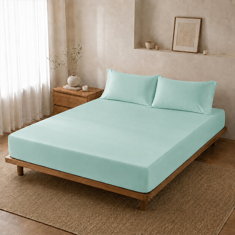 WEICH Ice Cooling Waterproof Fitted Sheet Mattress Protector | Soft Breathable Water Resistant Bedsheet Cover | Single Super Single Queen King | Green