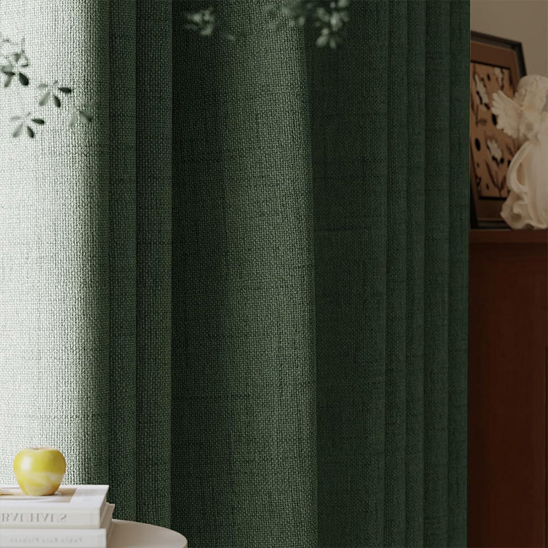 WEICH Luxury Blackout Curtains | Elegant Silk Linen Drapes | Moss Green