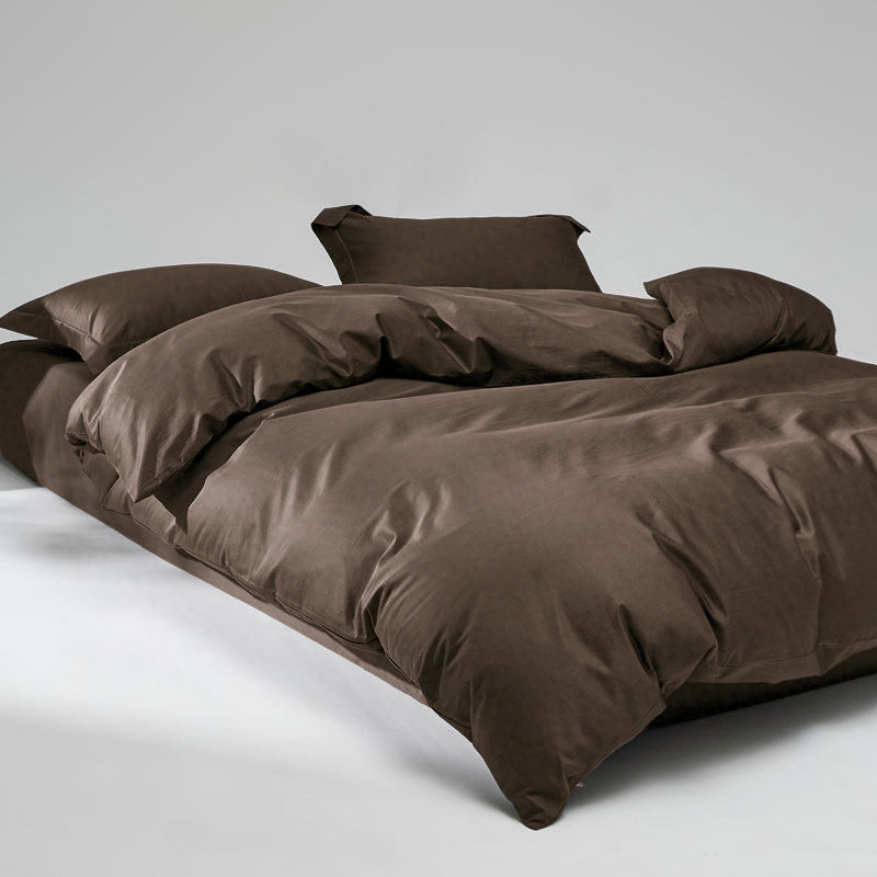 WEICH 1000TC Bedsheet Set | With Quilt Cover | 100% Combed Cotton | Soft Touch | Earth Coffee