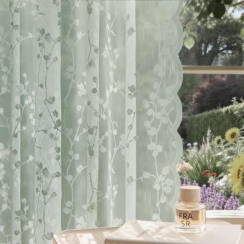 WEICH Premium Lace Sheer Curtains | Elegant Window Panels for Modern Living Spaces | Sage Green