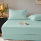 WEICH Ice Cooling Waterproof Fitted Sheet Mattress Protector | Soft Breathable Water Resistant Bedsheet Cover | Single Super Single Queen King | Green