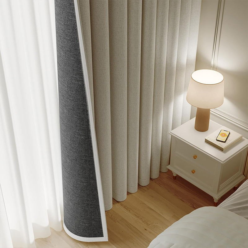 WEICH Luxury Blackout Curtains | Elegant Silk Linen Drapes | Cappuccino