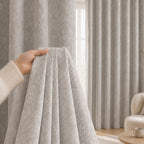 WEICH Full Blackout Jacquard Curtains | Premium Silk Linen Panels | Bedroom Living Room | Pearl Grey