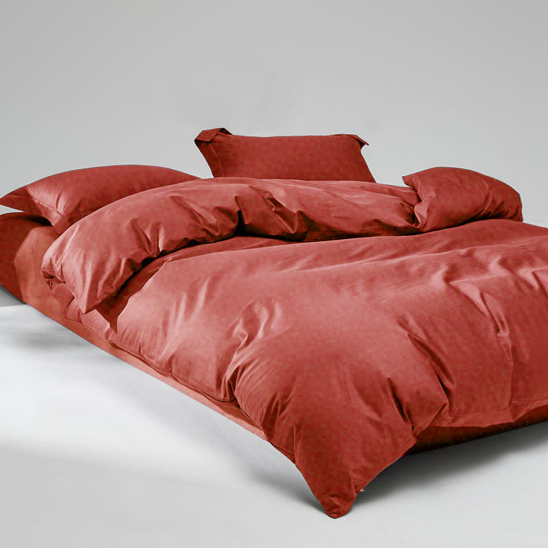 WEICH 1000TC Bedsheet Set | With Quilt Cover | 100% Combed Cotton | Soft Touch | Terracotta Red