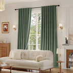 WEICH Luxury Blackout Curtains | Elegant Silk Linen Drapes | Moss Green
