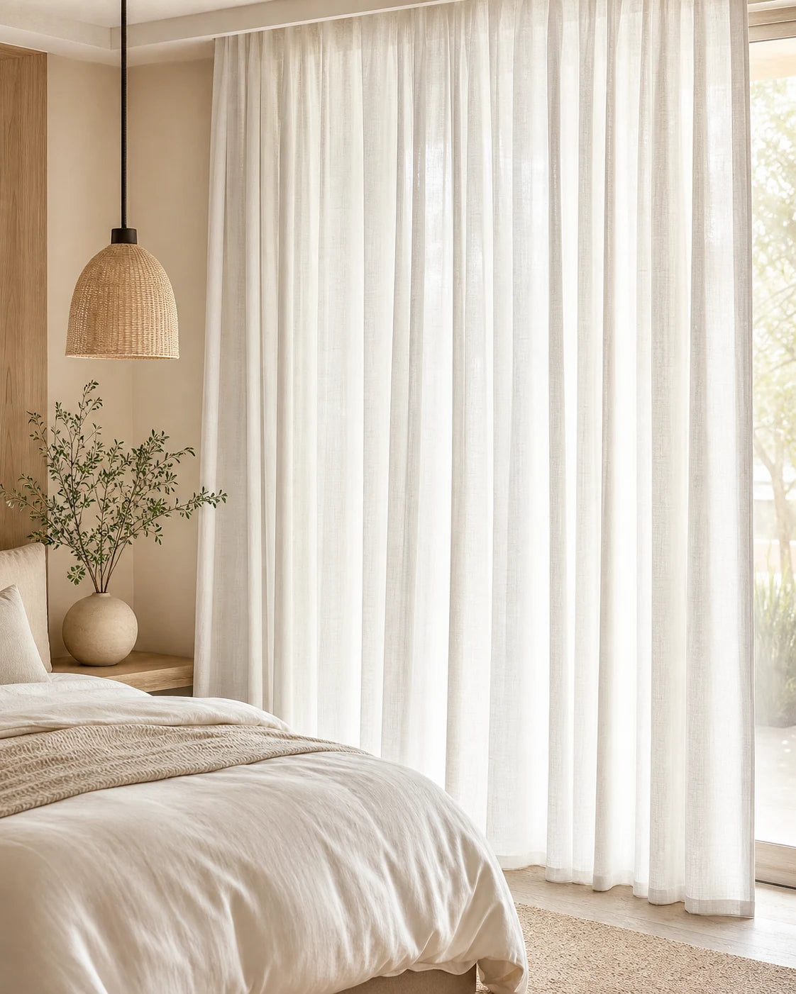 Soft ivory sheer curtain filtering daylight